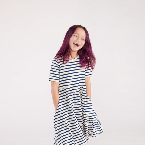 Baby/kid’s/youth Daphne Dress | Navy Stripe Girl’s Bamboo/cotton 2
