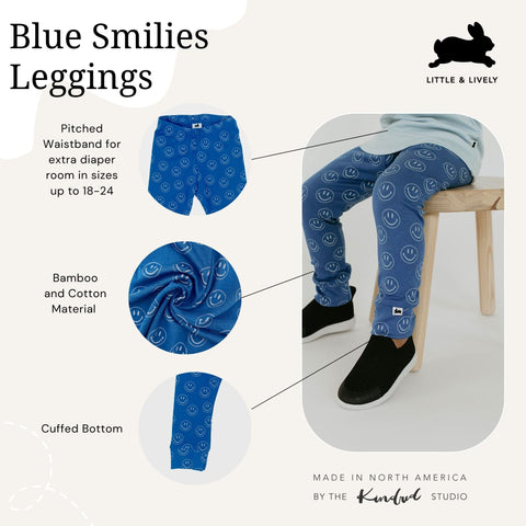 Baby/kid’s/youth Leggings | Blue Smilies Leggings Bamboo/cotton 10