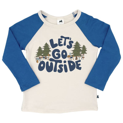 Baby/kid’s/youth ’let’s Go Outside’ Baseball Raglan Shirt | Cream & Classic Blue