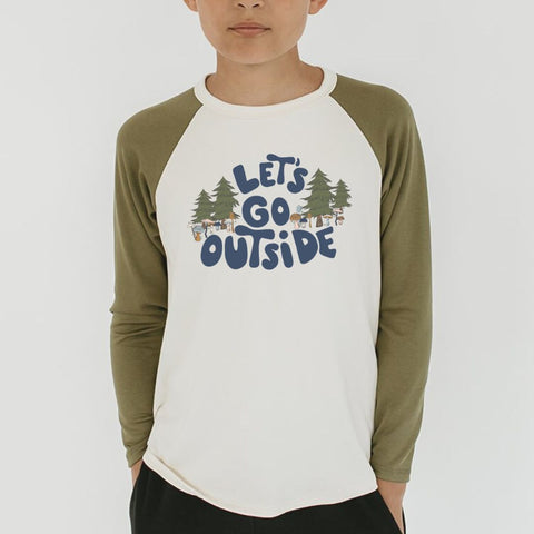 Baby/kid’s/youth ’let’s Go Outside’ Baseball Raglan Shirt | Cream & Olive Kid’s