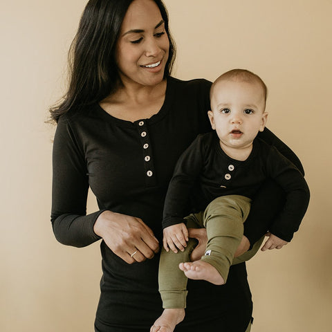 Baby/kid’s/youth Long Sleeve Henley | Black Kid’s Bamboo/cotton 2