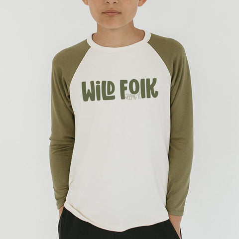 Baby/kid’s/youth ’wild Folk’ Baseball Raglan Shirt | Cream & Olive Kid’s T-shirt