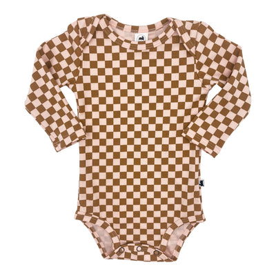 Long Sleeve Baby Onesie | Blush Checkers Bamboo/cotton 1
