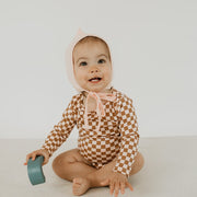 Long Sleeve Baby Onesie | Blush Checkers Bamboo/cotton 2